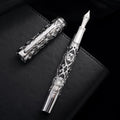 HONG DIAN D1 Pluma estilográfica Piston Fine Nib, esqueleto hueco & resina con estuche metálico (Plata)
