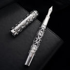 HONG DIAN D1 Pluma estilográfica Piston Fine Nib, esqueleto hueco & resina con estuche metálico (Plata)