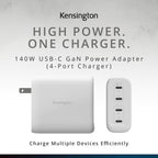 Kensington Adaptador de corriente USB-C GaN, cargador rápido con entrega de energía para portátiles, tabletas y teléfonos inteligentes, Blanco