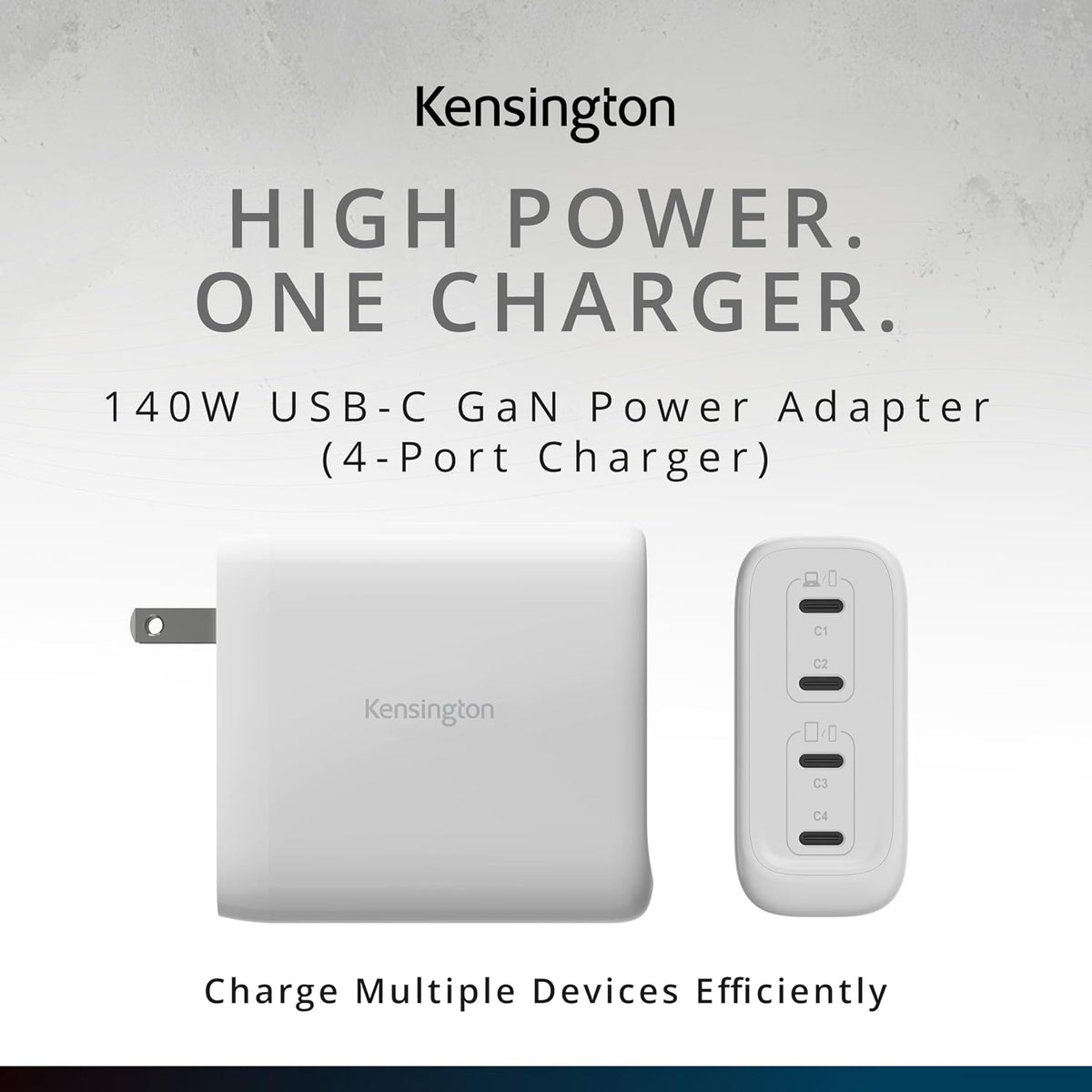Kensington Adaptador de corriente USB-C GaN, cargador rápido con entrega de energía para portátiles, tabletas y teléfonos inteligentes, Blanco