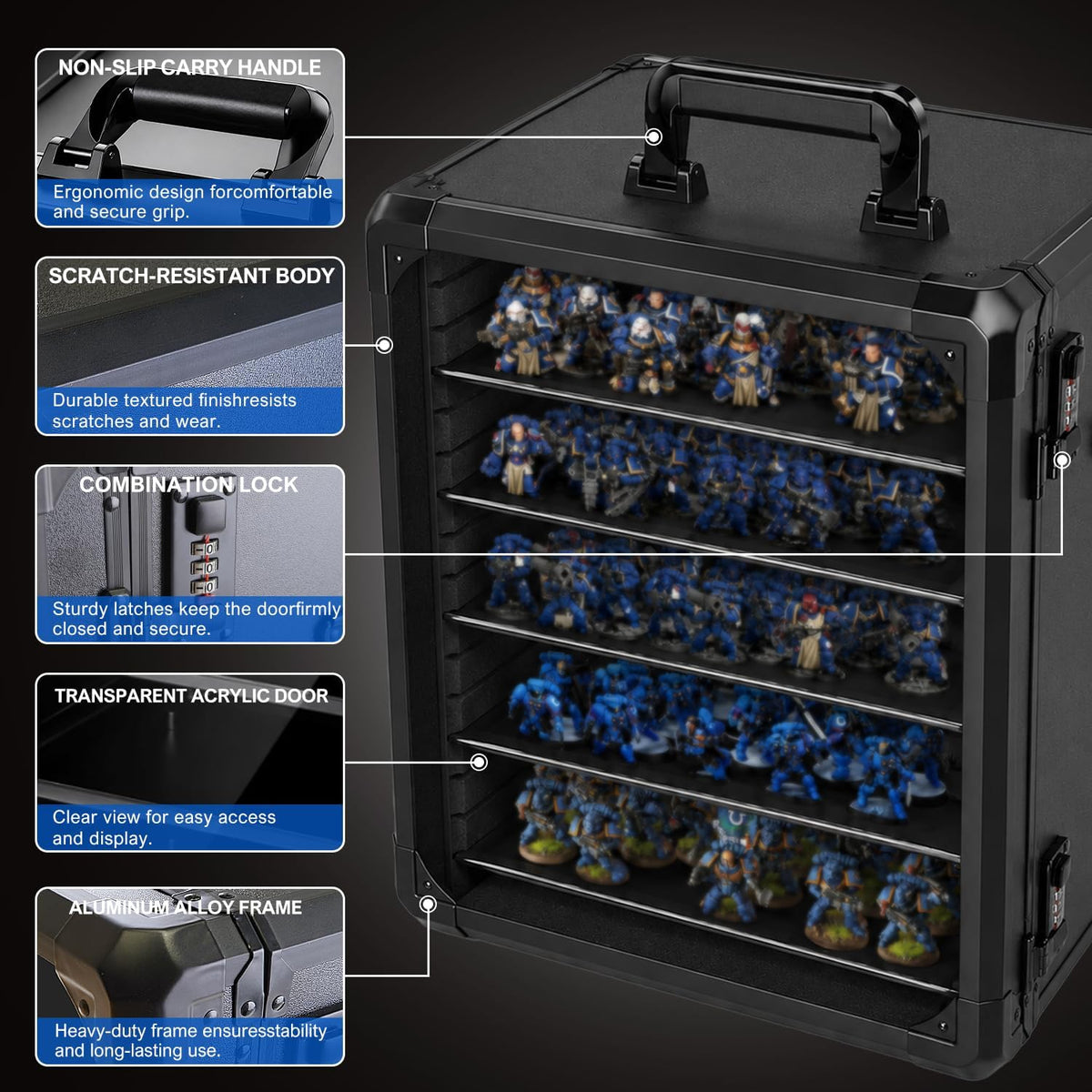 Estuche de transporte en miniatura Estuche de almacenamiento para miniaturas con 6 bandejas y 2 cerraduras