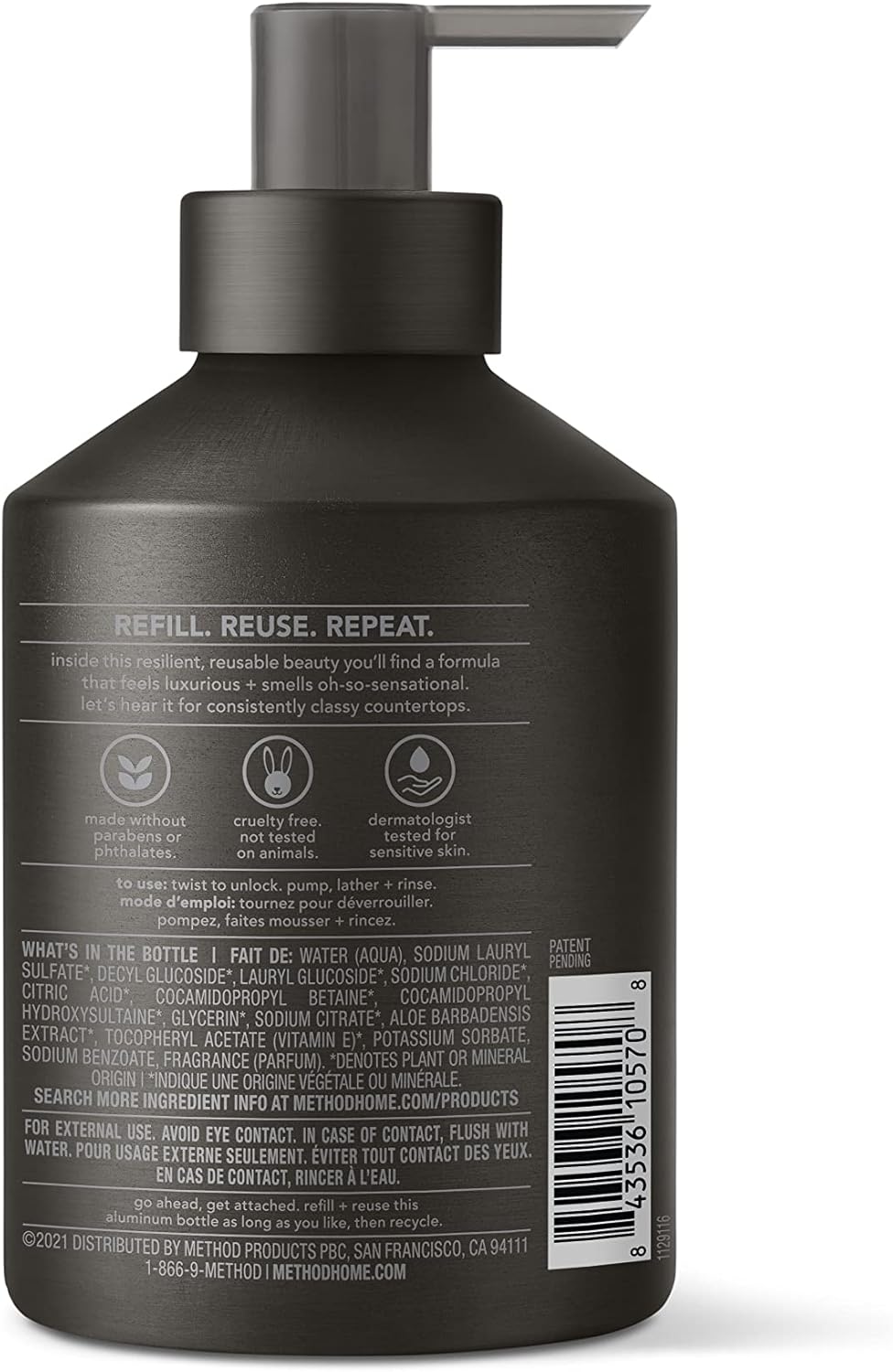 Method Jabón de manos en gel, vetiver + ámbar, botella de aluminio...