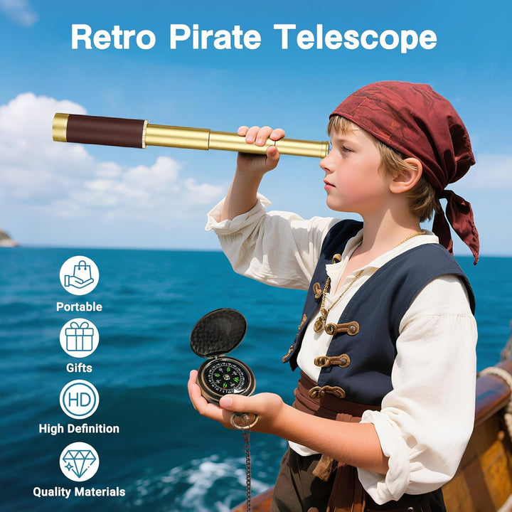 Laupha Telescopio pirata retro 25x30 Spyglass portátil