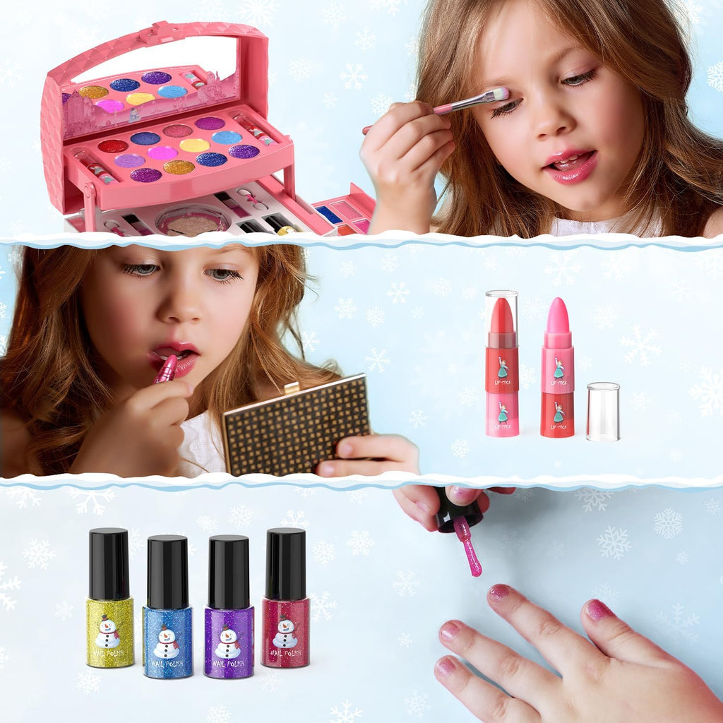 PERRYHOME Juego de maquillaje para niños para niña, 56 piezas, cosméticos