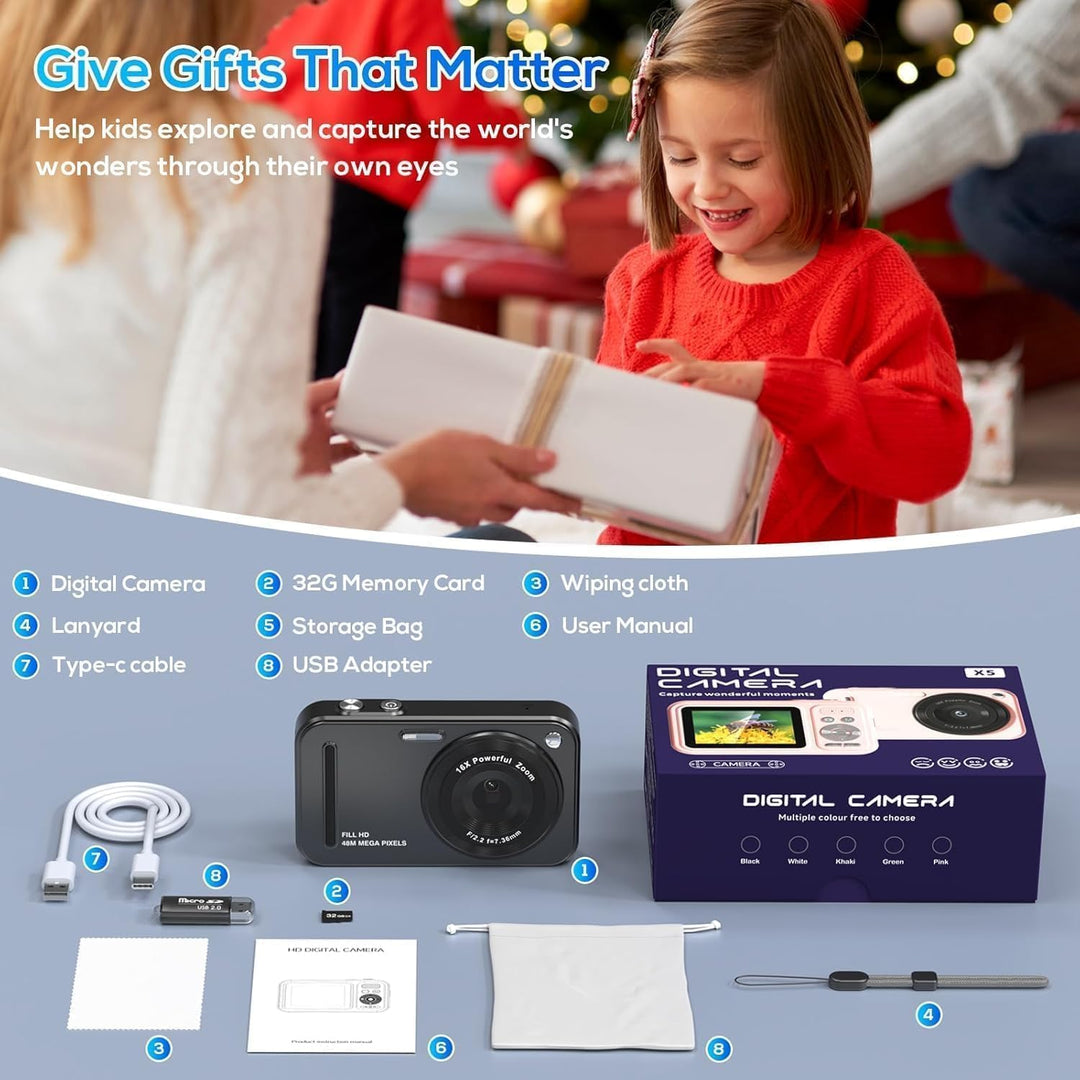 Cámara digital para niños, cámaras digitales de 48 MP FHD 1080P par...