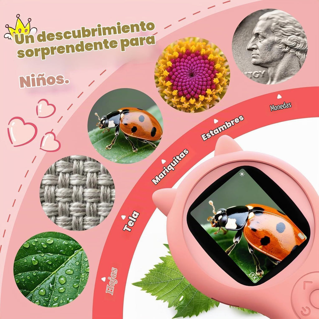 Microscopio para niños, lupa digital 500X, juguete para explorar STEM, color rosa