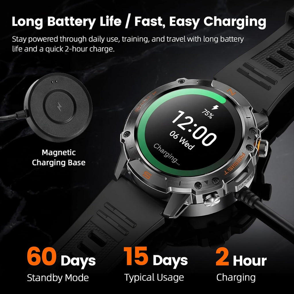 Reloj inteligente para exteriores para hombres, AMOLED de 1.43 pulgadas