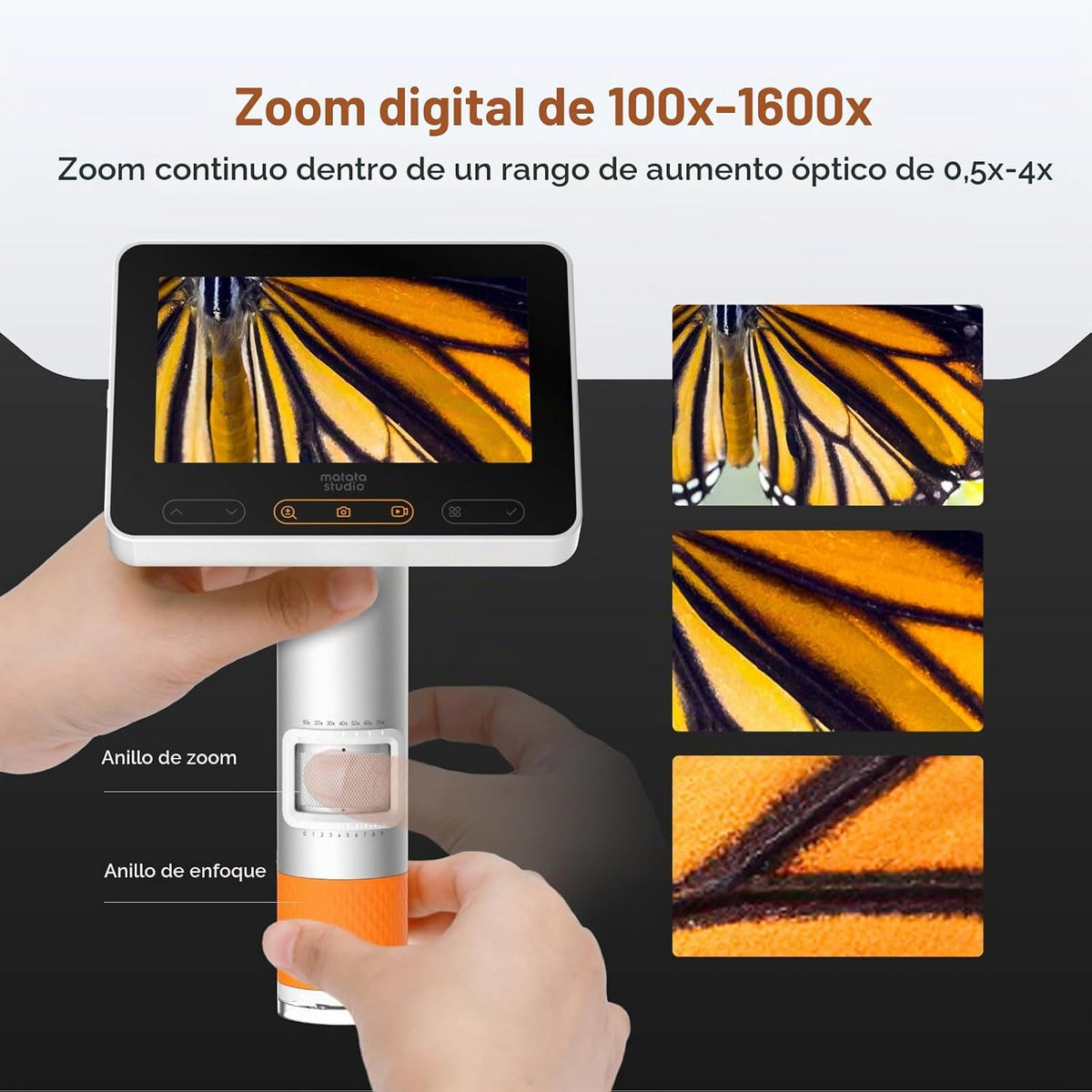 Microscopio portátil MX2-A para niños, 100-1600X Digital