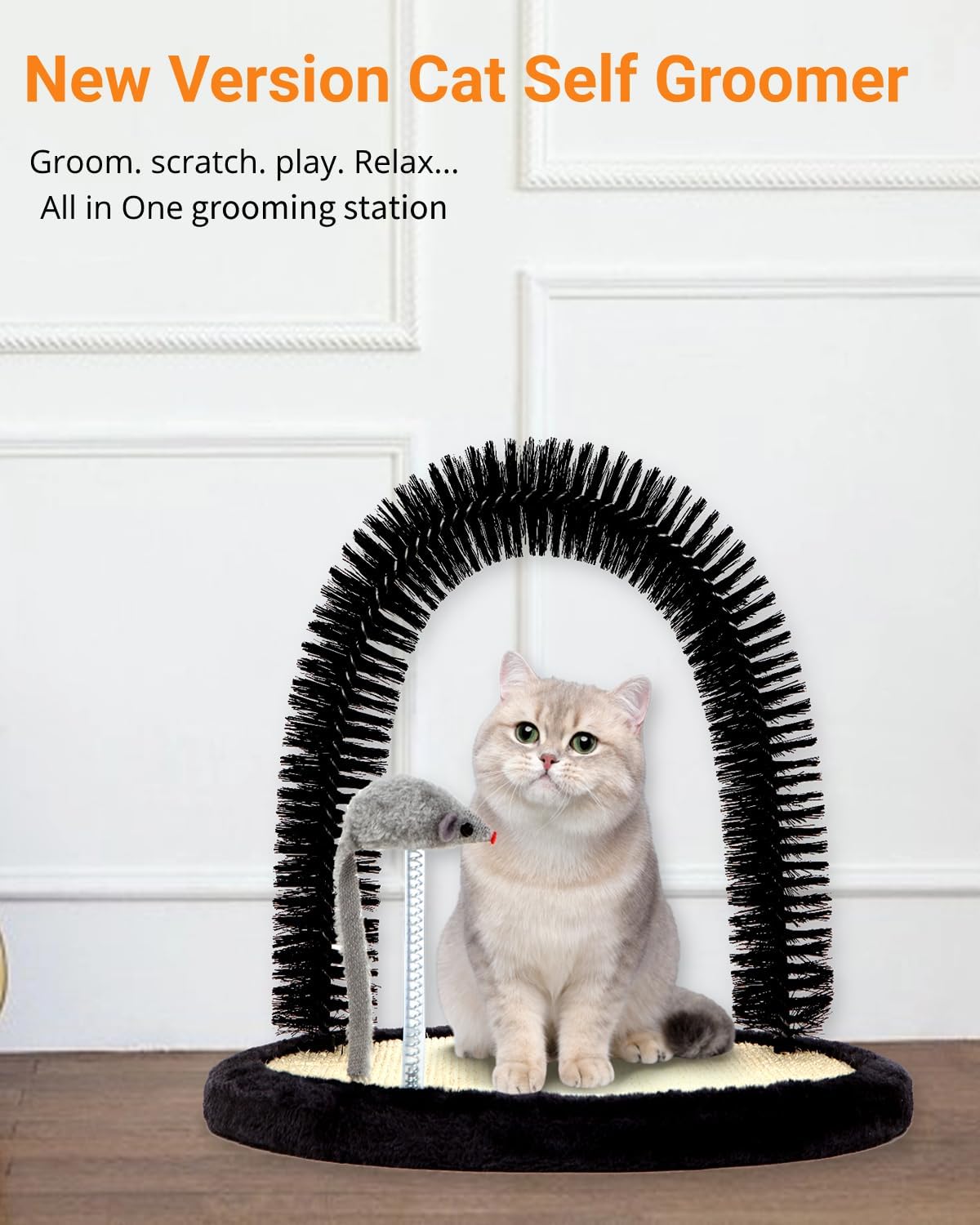Rascador Automático para Gatos, Cepillo de Arco con Almohadilla de Sisal Tejido Resistente, Poste de Frotación y Juguete de Catnip, Rascadores para la Cara y Cuerpo del Gato, Rascadores