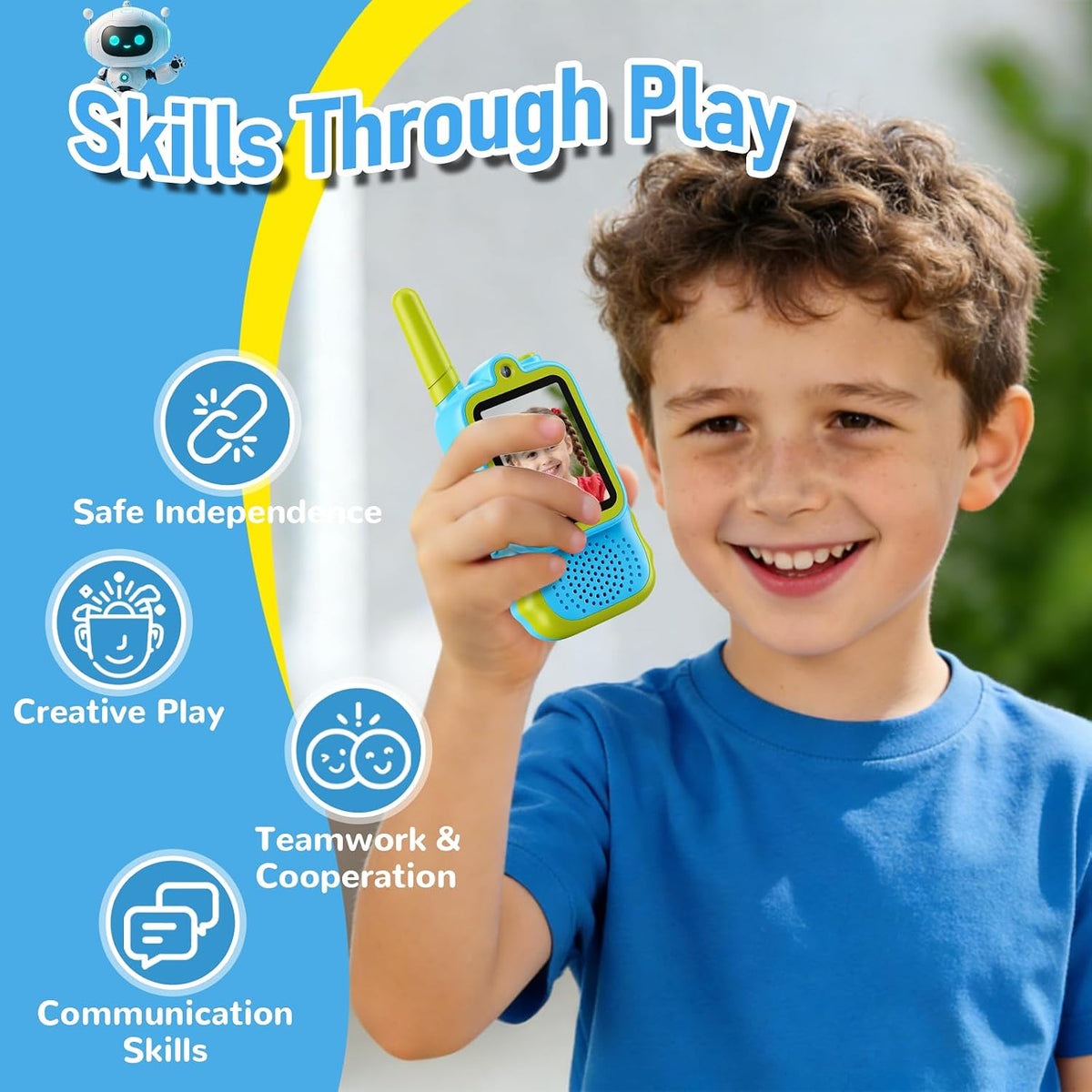 Startcan Walkie Talkies de video para niños, paquete de 2 juguetes recargables de videollamada, juguetes para interiores y exteriores, regalos de cumpleaños de Navidad para niños de 3 a 8 años en