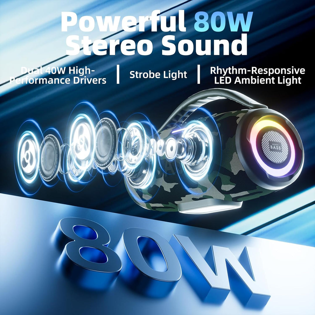 HEAVY BASS Altavoces Bluetooth inalámbricos, altavoz portátil de 80...