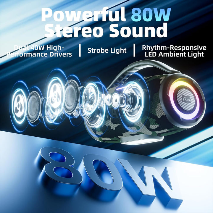 HEAVY BASS Altavoces Bluetooth inalámbricos, altavoz portátil de 80...