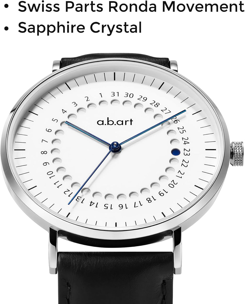 Reloj para Hombre a.b.art – Indicador de Fecha Saltante, Movimiento de Cuarzo Ronda, Cristal de Zafiro, Caja Ultrafina de Acero Inoxidable, Reloj de Pulsera Minimalista Estilo Bauhaus 41MM
