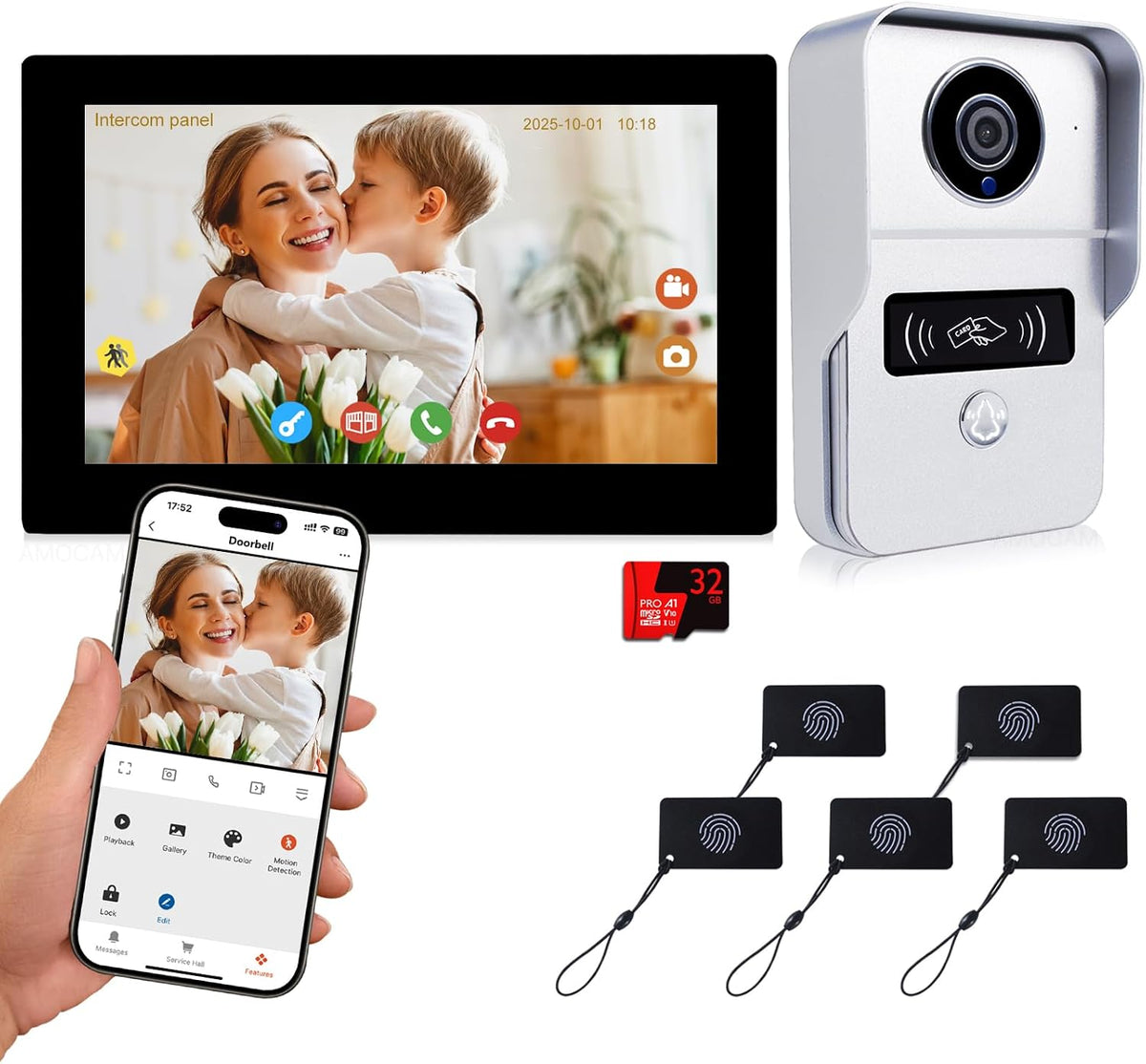 Sistema de intercomunicación video de 2 cables, timbre video 1080P monitor