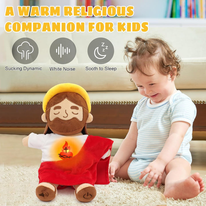 Yelakey Juguetes de peluche calmante de Jesús con luz y sonido, muñ...