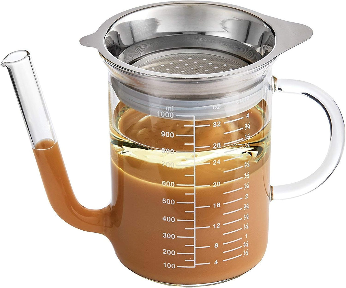 HIC Kitchen Colador de salsa separador de grasa para asar, vidrio de borosilicato, 32 onzas, para preparación y servir comidas navideñas sin estrés