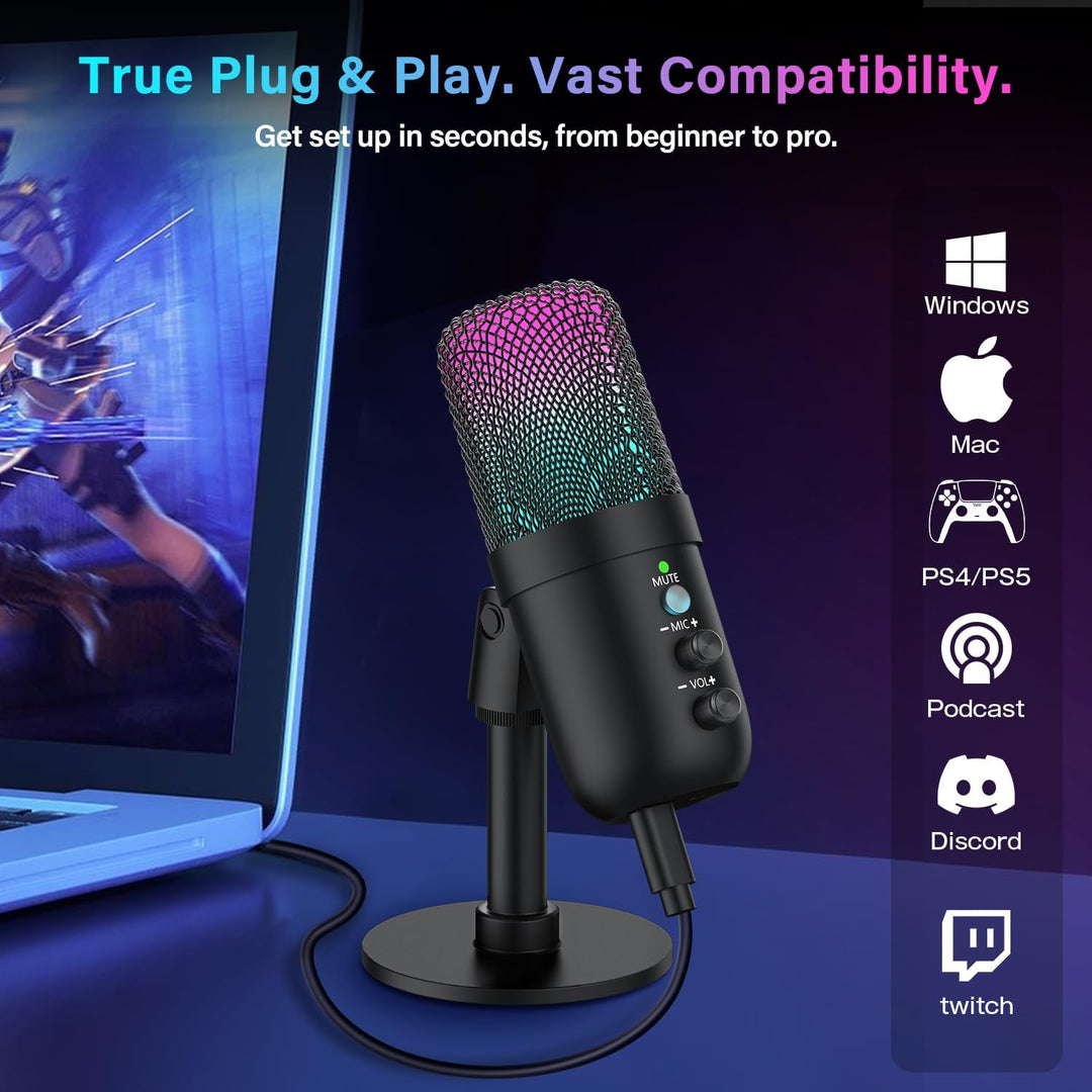 Micrófono USB, micrófono condensador de computadora con cancelación...