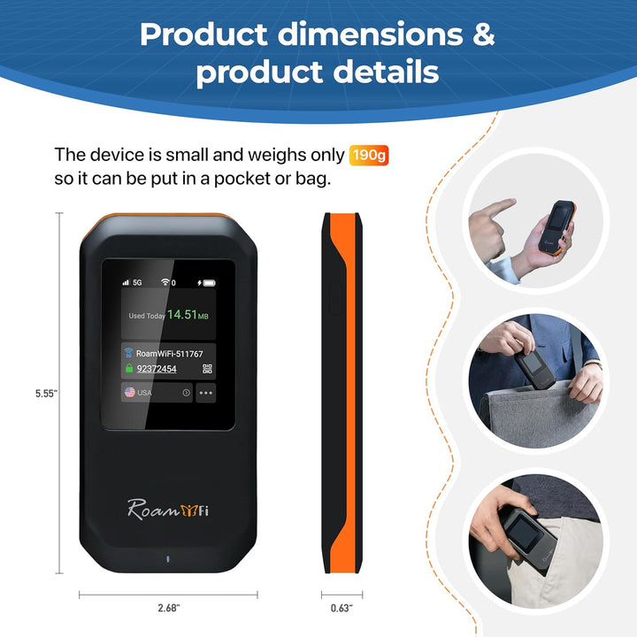 RoamWiFi 5G Mobile Hotspot WiFi6-4nm Chip | 10 GB US\/CA\/MX + 1 GB...