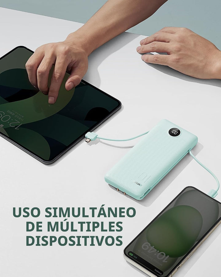 VRURC Cargador portátil con cables integrados y enchufe de pared de...