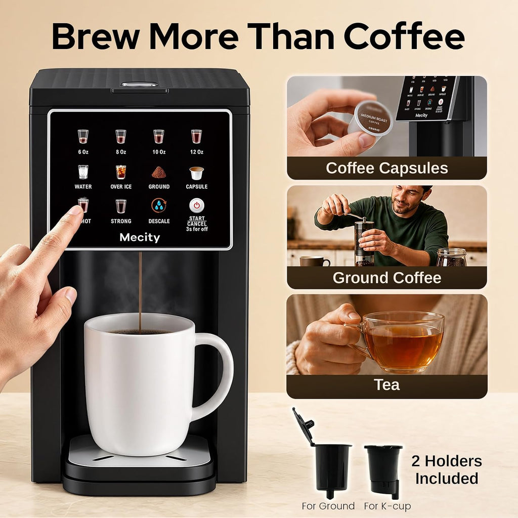 Mecity Cafetera digital compatible con cápsulas K Cup, máquina de café americano inteligente con pantalla táctil sobre hielo, preparación rápida, 6, 8, 10, 12 onzas opcionales, sabor ajustable