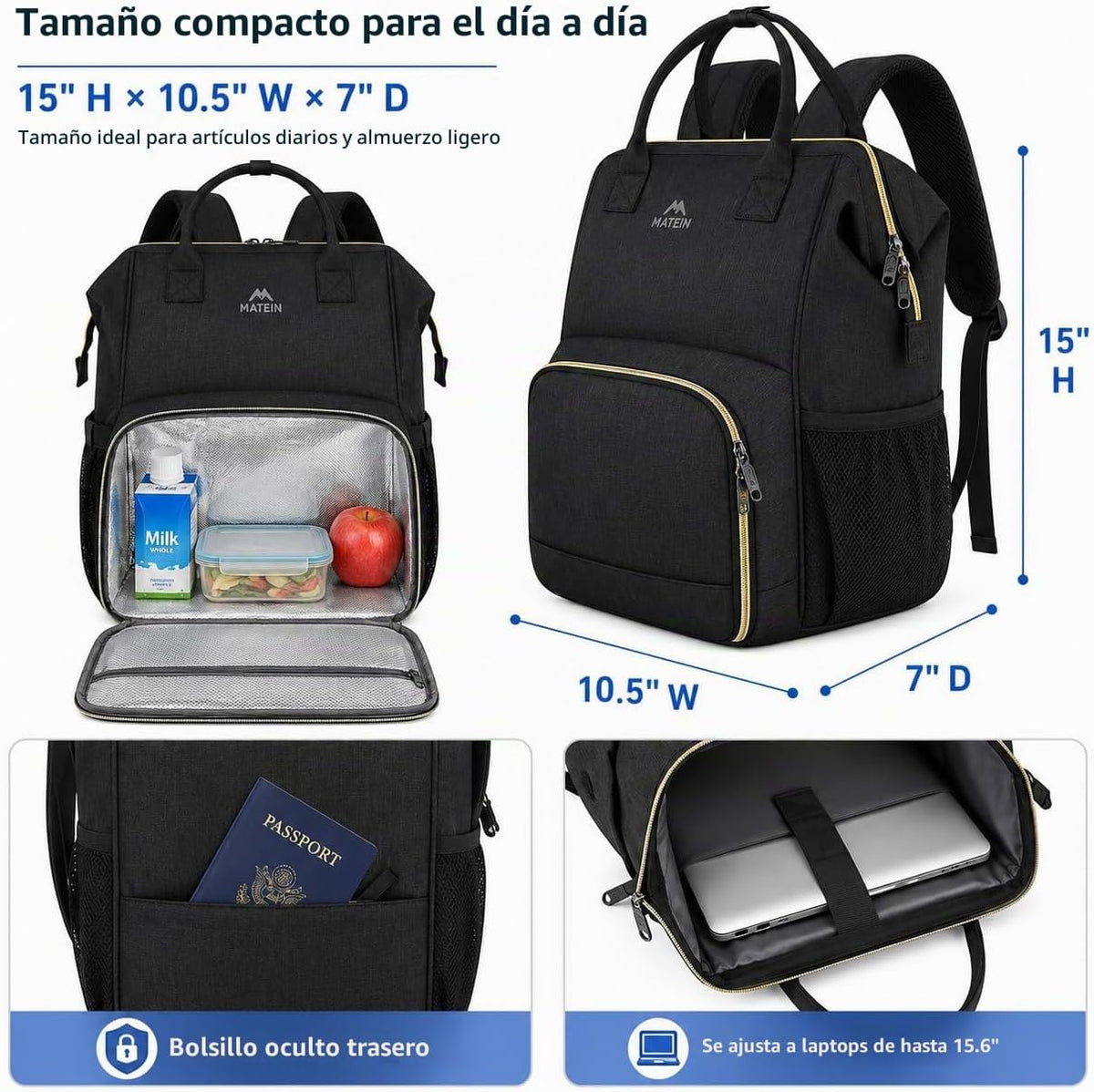 MATEIN Mochila de almuerzo para mujer, mochila térmica aislada para...