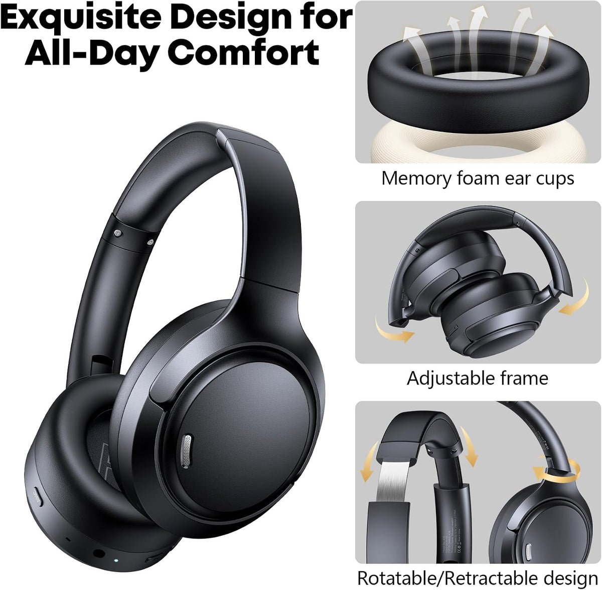 Auriculares inalámbricos sobre la oreja, auriculares portátiles, cómodos orejeras para correr, senderismo, uso en la oficina