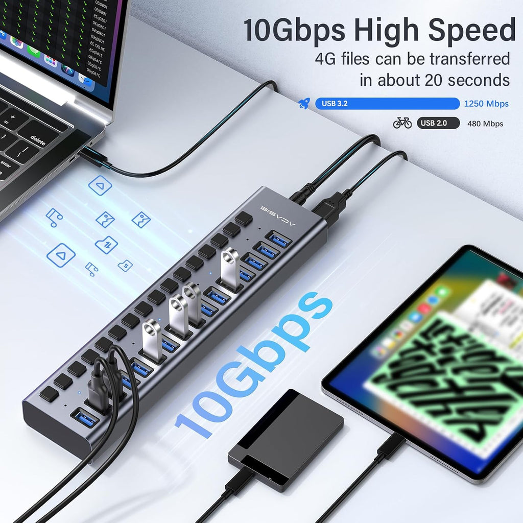 ACASIS, HS082, hub USB 3.2 de 16 puertos, alimentado