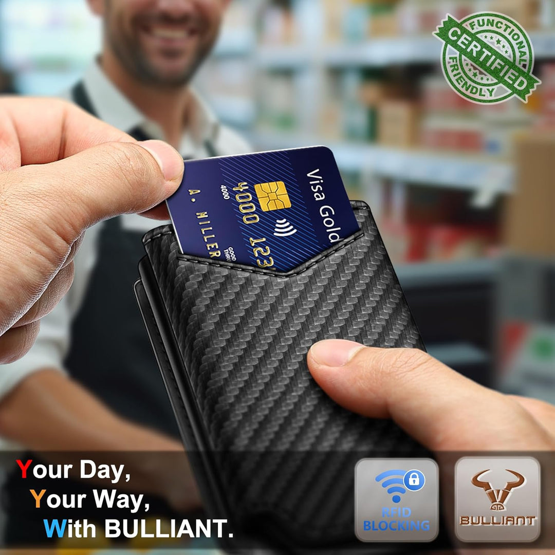BULLIANT Billetera de cuero para hombre, tarjetero con clip para di...