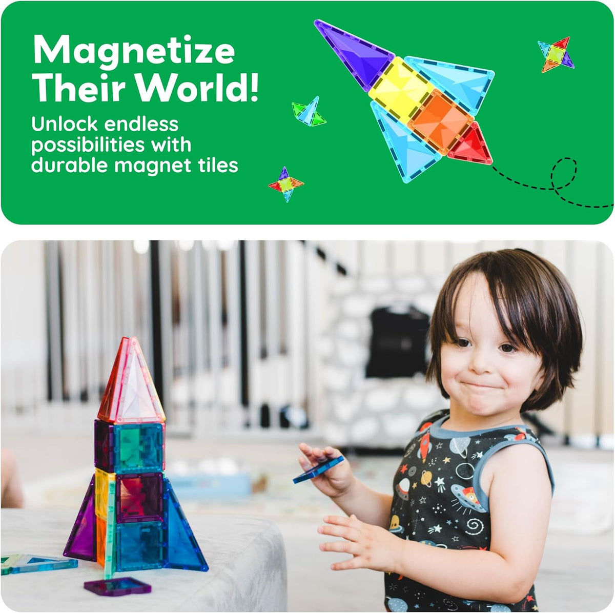 PicassoTiles Juego de 80 piezas de azulejos magnéticos, juego de