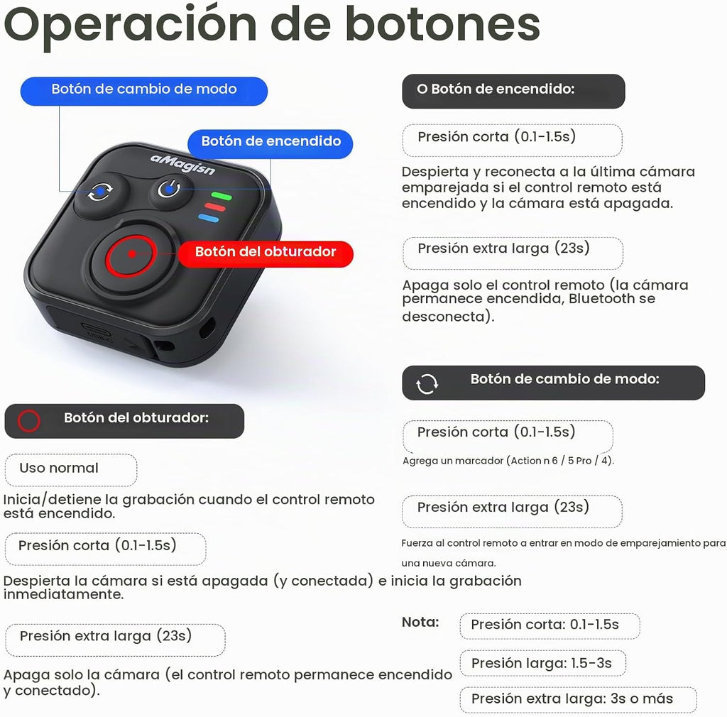 YDW Control remoto Bluetooth para DJI Osmo Action 6/Osmo Action 5 Pro/Action 4/DJI OSM0 360 cámaras, rango de control remoto inalámbrico de 164 ft, accesorios de acción inteligente