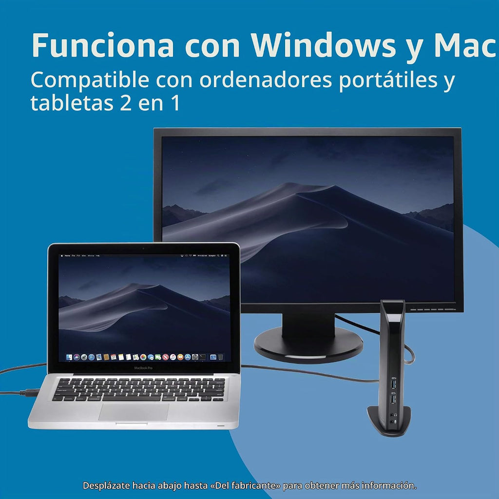 Kensington Estación de acoplamiento de doble pantalla USB 3.0 para MacBooks, Windows y Surface (K33972US)