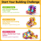 Juego de bloques de construcción magnéticos 3 en 1, 92 piezas, azulejos magnéticos, carrera de pelota y pista de tren de carreras, juguete educativo STEM para niños a partir de 3 años