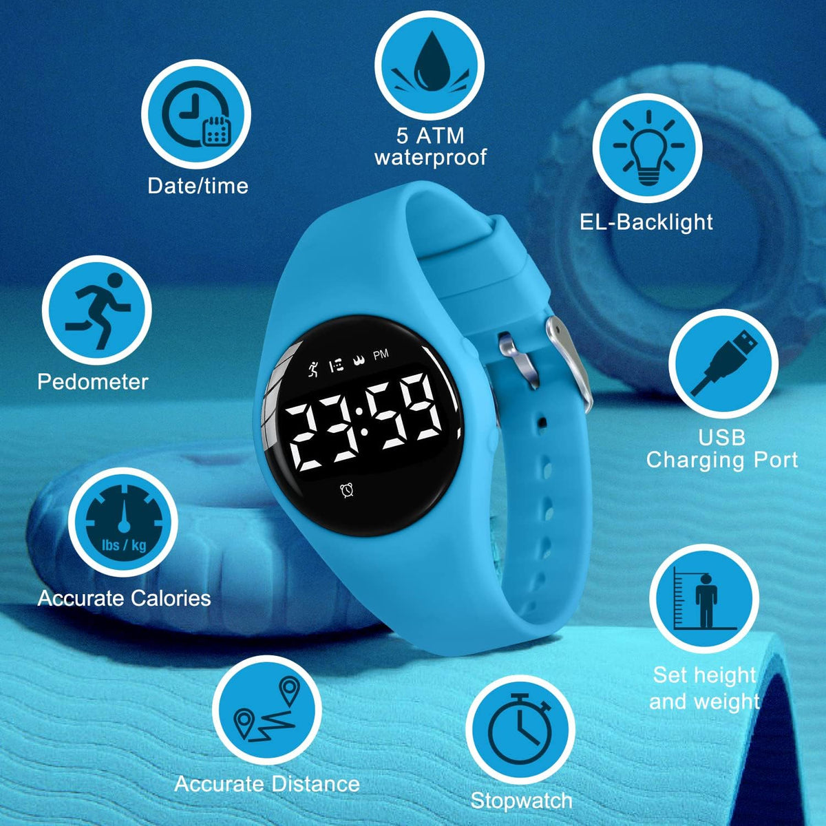 Relojes para niños y niñas, reloj deportivo digital con contador de pasos, podómetro, alarma de vibración, sin aplicación, impermeable, rastreador de fitness, reloj para niños, niñas, adolescentes