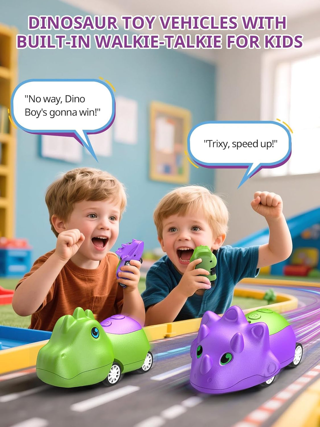 Inspireyes Walkie Talkies de dinosaurio para niños recargables, aut...