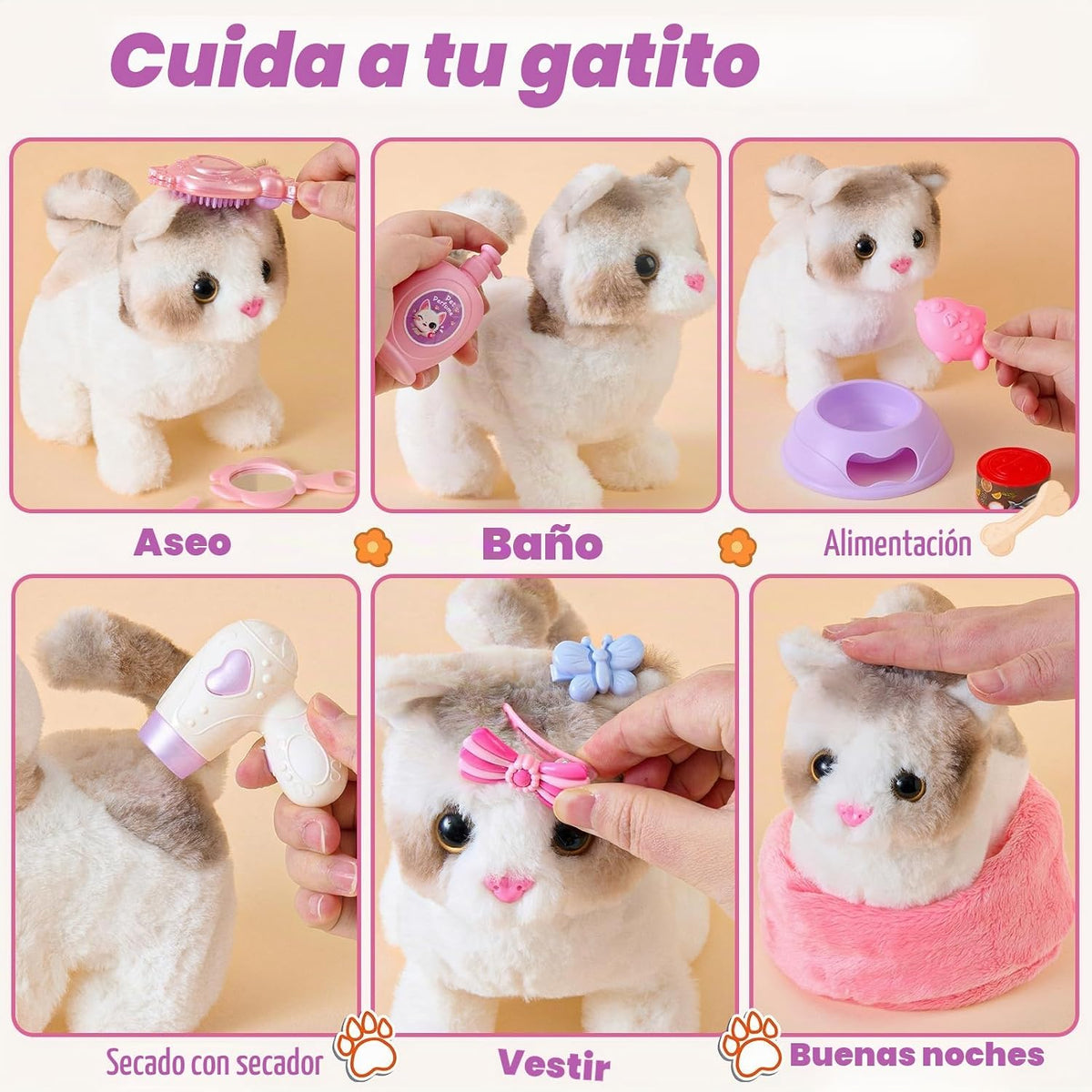 TUZT - Juguete de gato robot para niños y niñas de 3, 4, 5, 6 años, juguete interactivo de peluche con caminar y maullar, juguetes de simulación para niñas, para niñas de 3, 4, 5, 6, 7, 8 años
