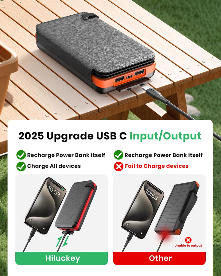 Hiluckey Cargador solar de 25000 mAh, banco de energía portátil USB...