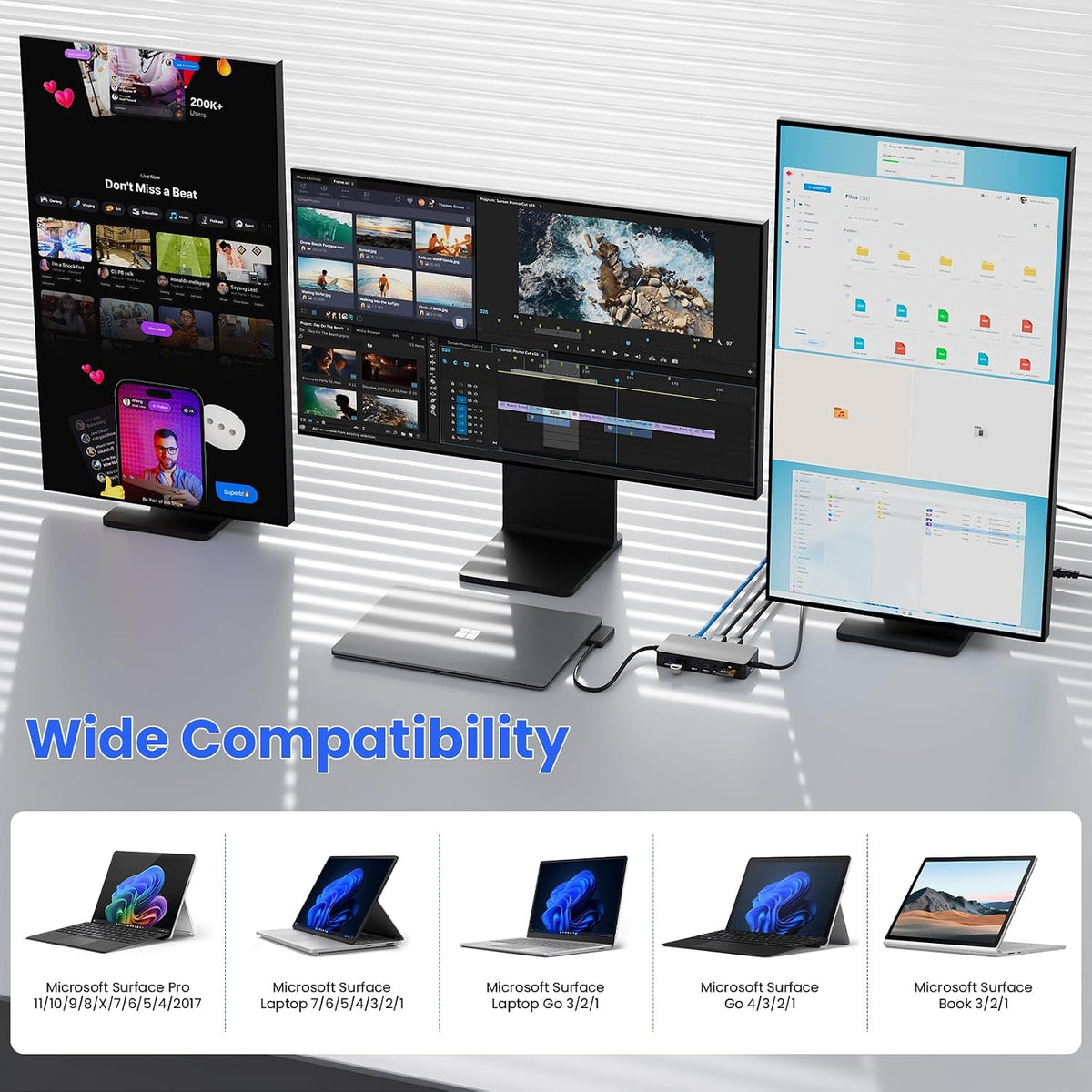 Estación de acoplamiento para superficie, pantalla triple a través de HDMI