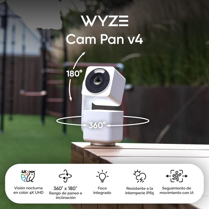 WYZE Cam Pan v4, cámara de seguridad inteligente 4K, cámaras AI par...