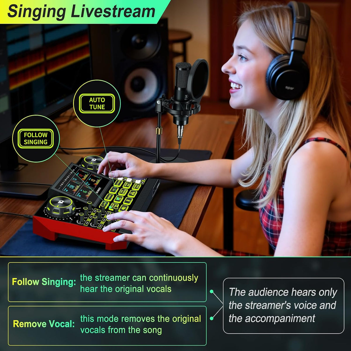 TENLAMP Paquete de mezclador de audio G9 con micrófono para streaming y