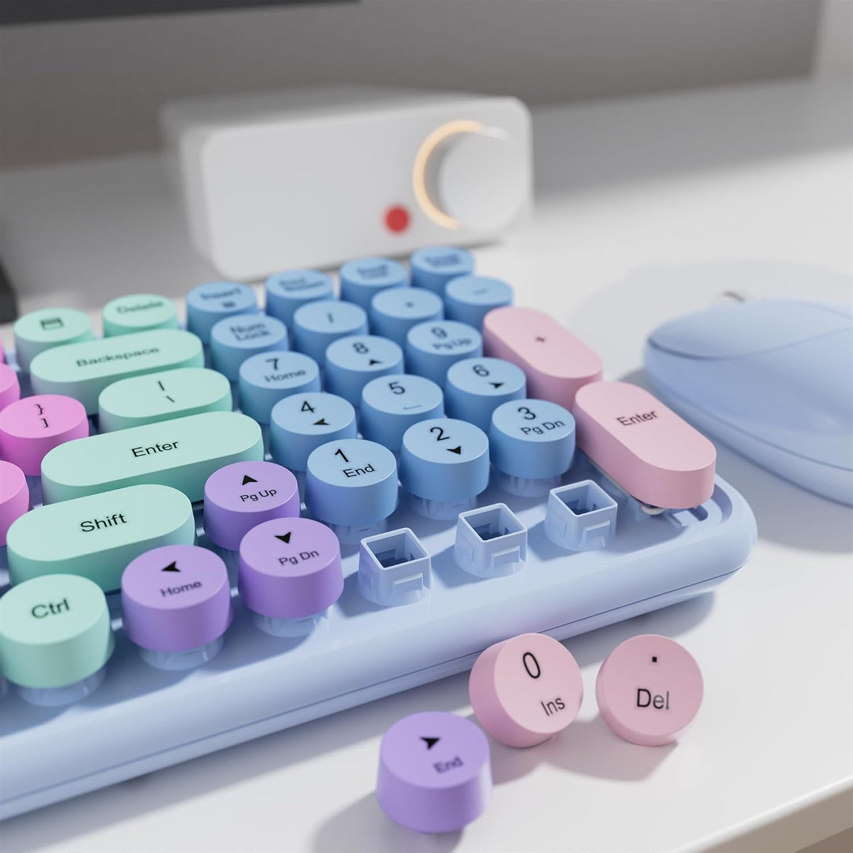 MPTOG Combo de teclado y mouse inalámbricos retro, teclas flotantes...