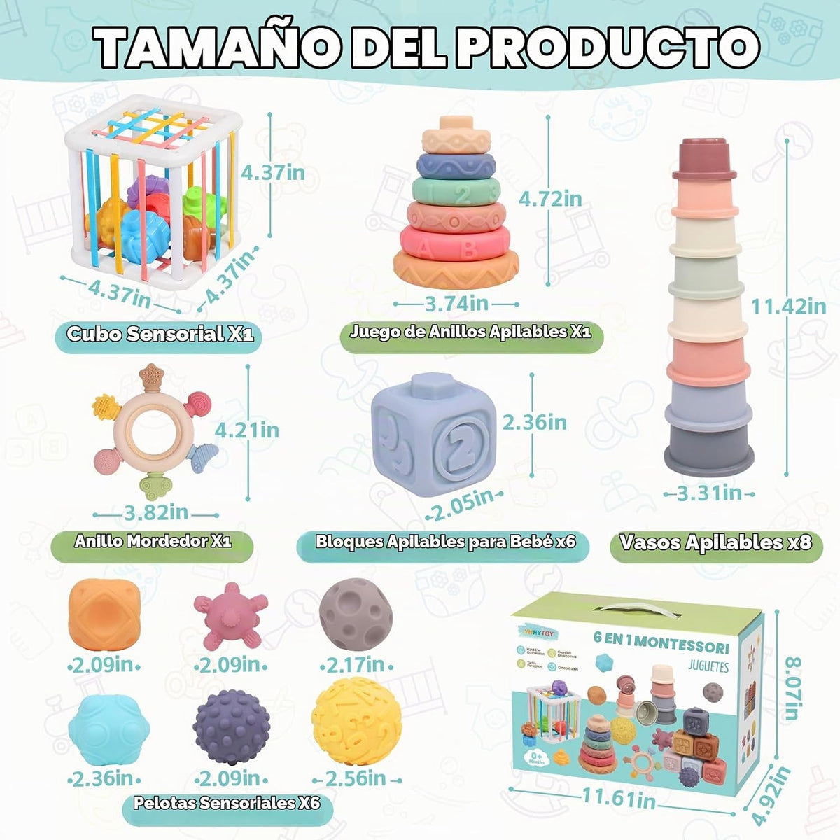 Juguetes Montessori 6 en 1 para bebés de 0-6-6-12 meses, regalos para bebés