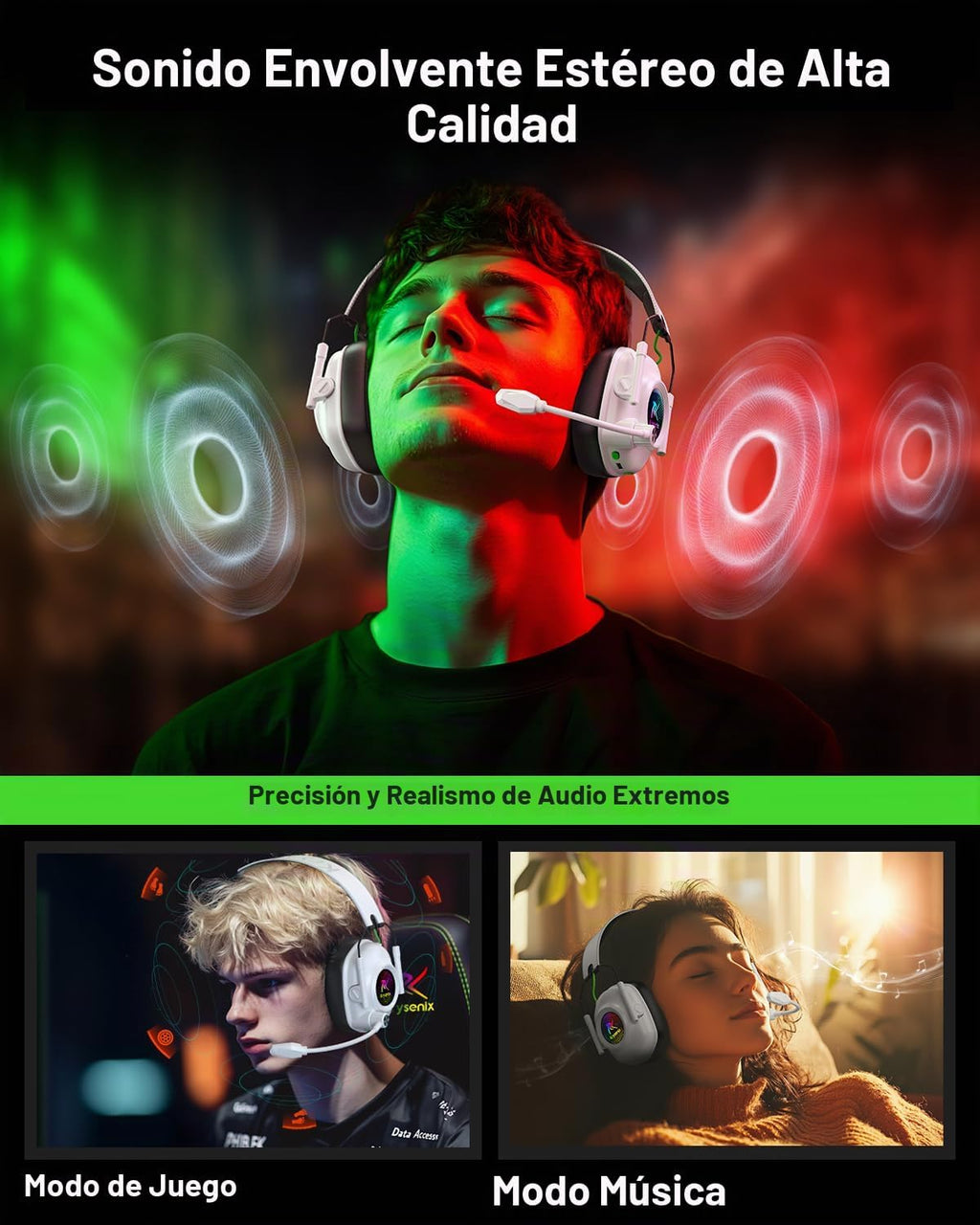 Auriculares inalámbricos para juegos con micrófono para PS5, PS4 y PC