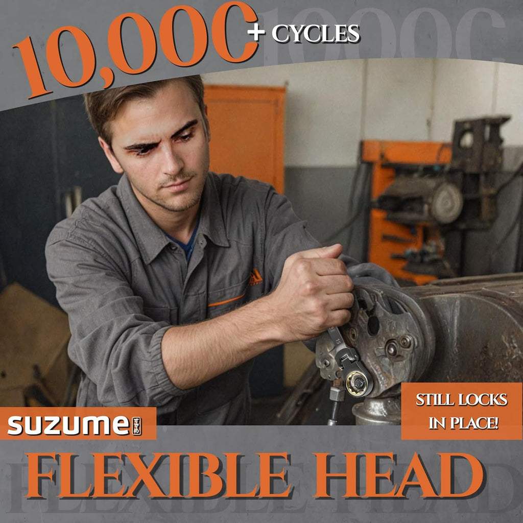 Juego de llaves de trinquete de cabeza flexible, 8 unidades métricas (0.315-0.669 in)