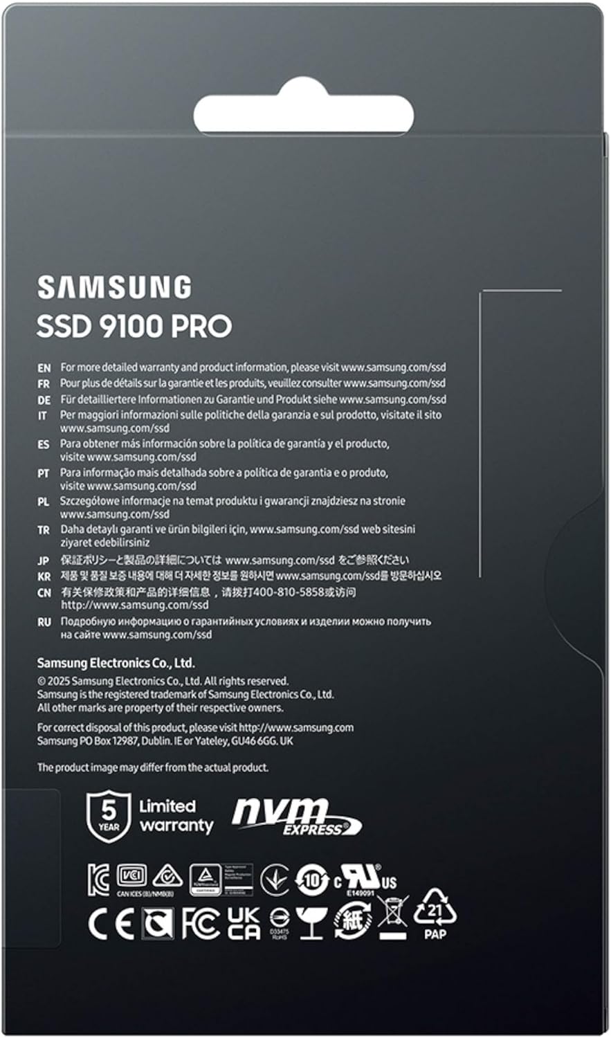 Samsung SSD 9100 PRO 8TB, PCIe 5.0x4 M.2 2280, velocidades de lectu...