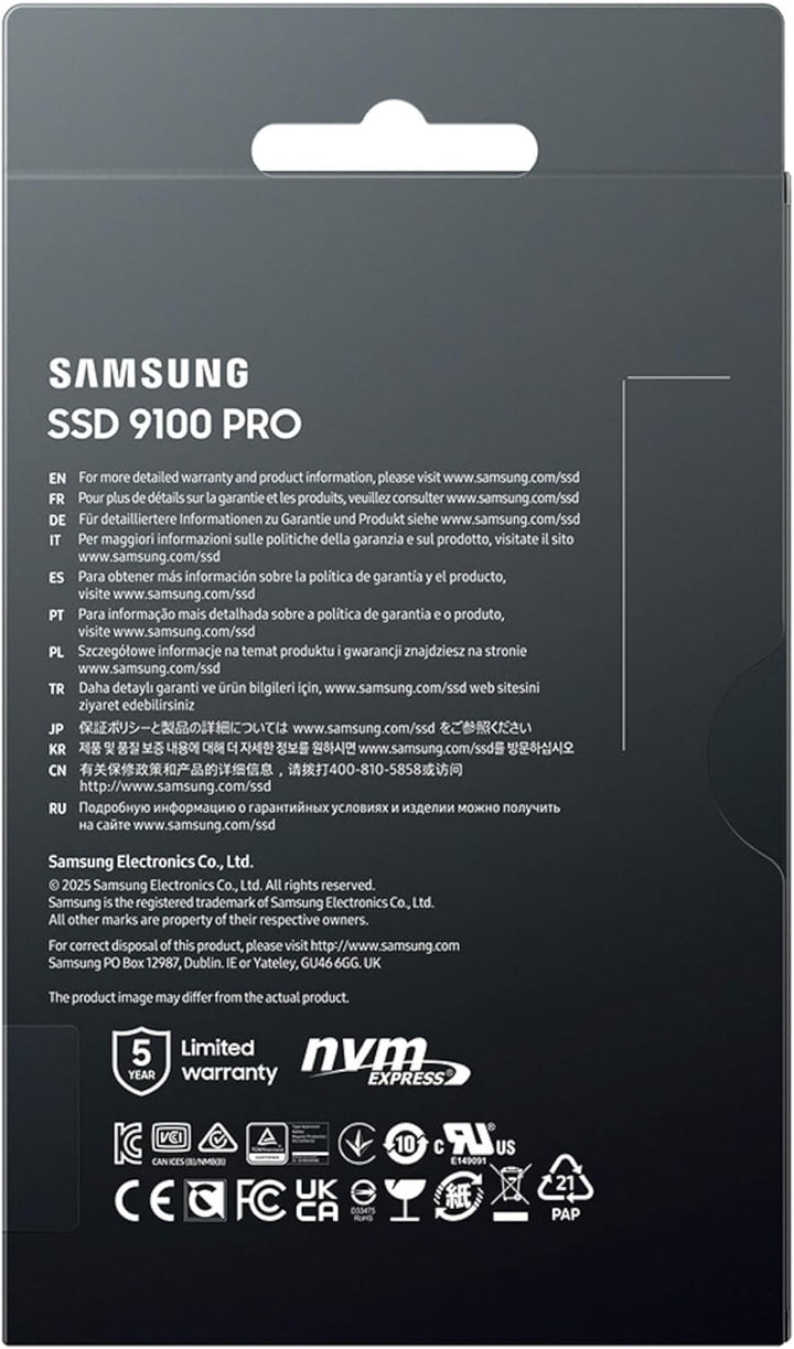 Samsung SSD 9100 PRO 8TB, PCIe 5.0x4 M.2 2280, velocidades de lectu...
