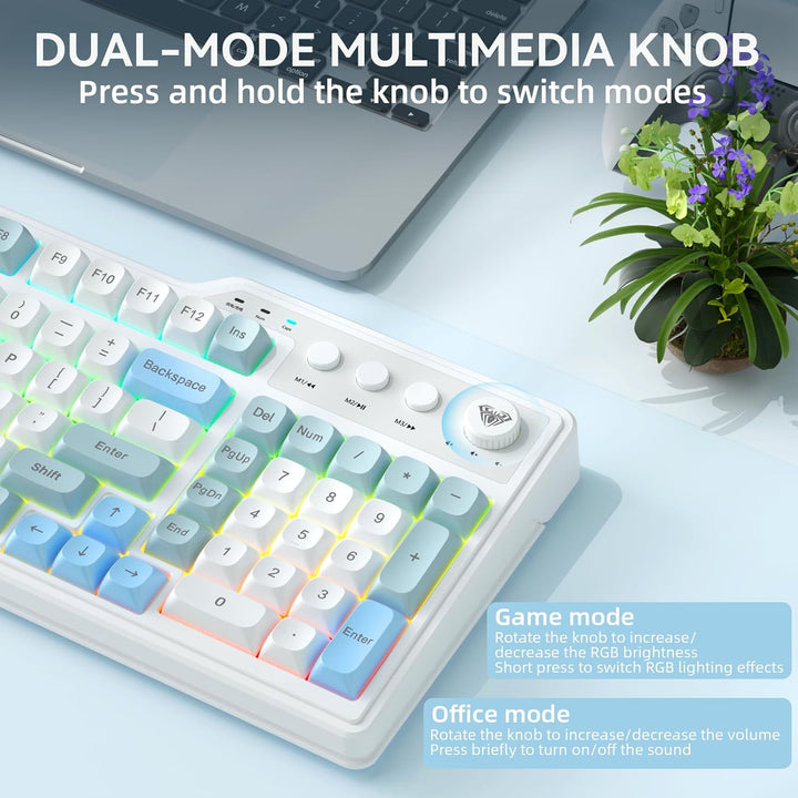 Aula F3099 - Teclado inalámbrico con perilla multimedia, triple mod...