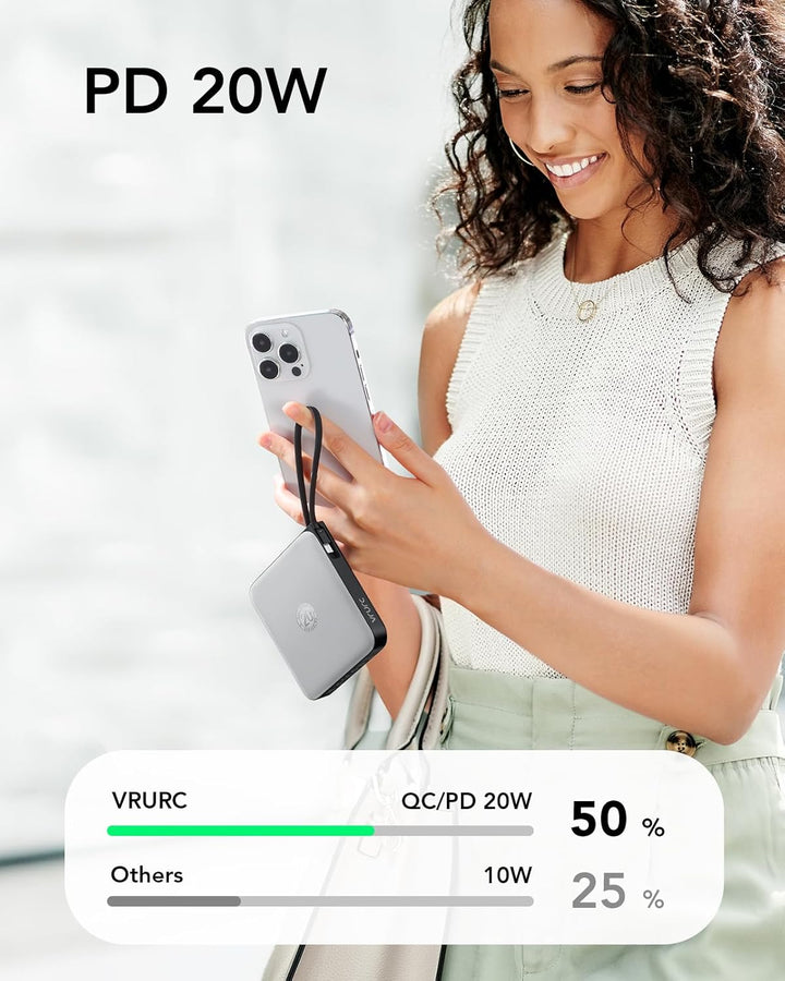 VRURC - Cargador de teléfono portátil con 4 cables integrados, banc...