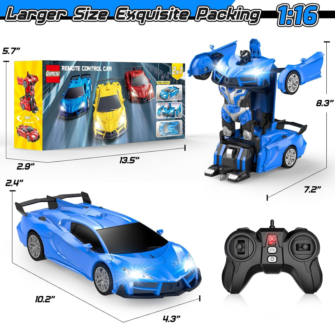Qumcou Auto de control remoto de transformación, autos RC para niño...