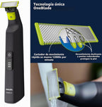 PHILIPS OneBlade Pro Face + Body Recortadora y Afeitadora Eléctrica Híbrida, recargable, peine de precisión ajustable de 14 longitudes, kit para cuerpo, hoja de doble cara, uso en húmedo y seco, estuche de viaje