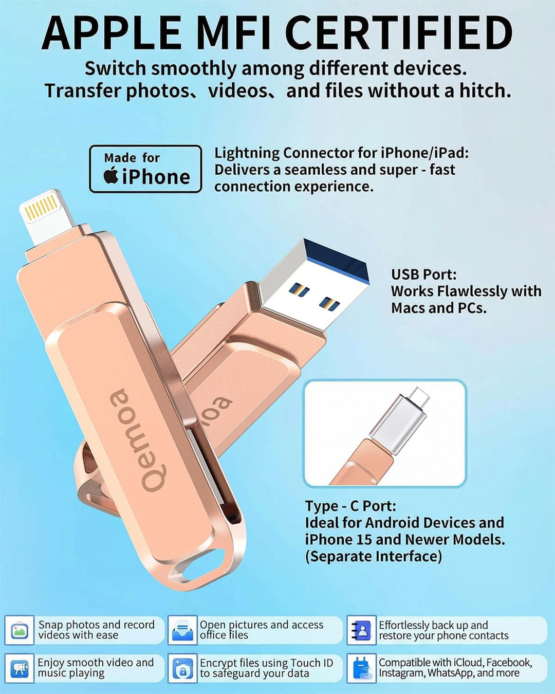 Memoria USB Photo Stick de 512GB con Certificación MFi para iPhone,...